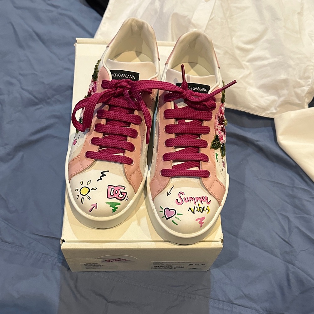 Dolce & Gabbana Kids Pink and White Sneakers